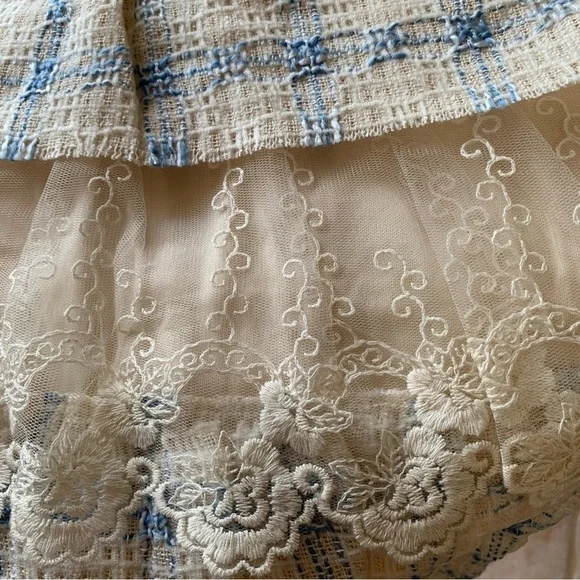 RYU Plaid embroidery lace ruffle cottagecore Cocktail Easter Dress spring summer - Picture 12 of 13